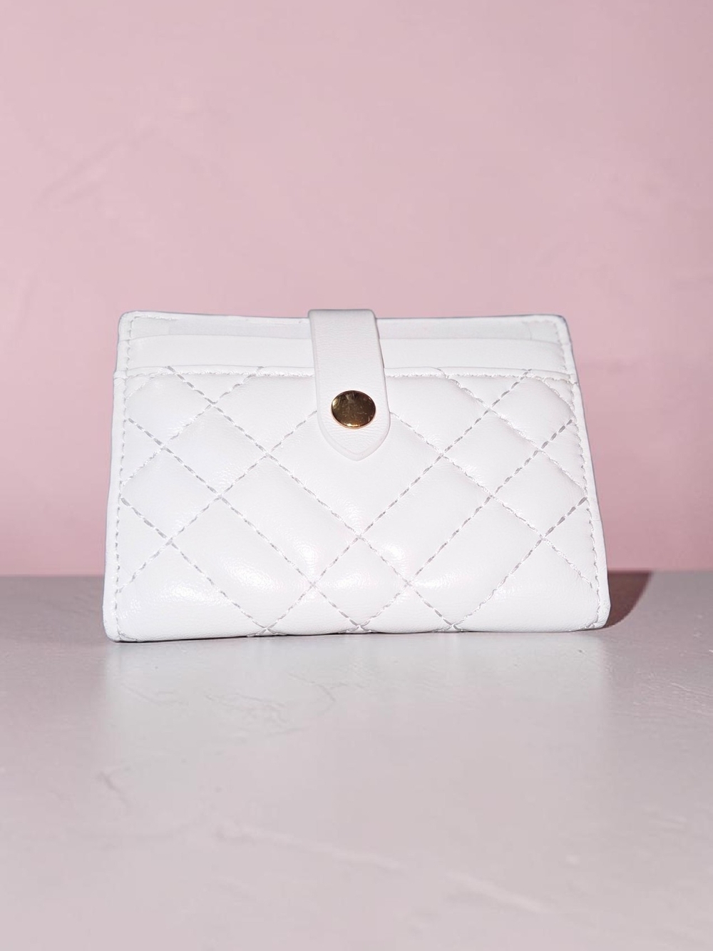 Kurt Geiger Brixton Quilted White Snap-Closure Card Wallet, NWT